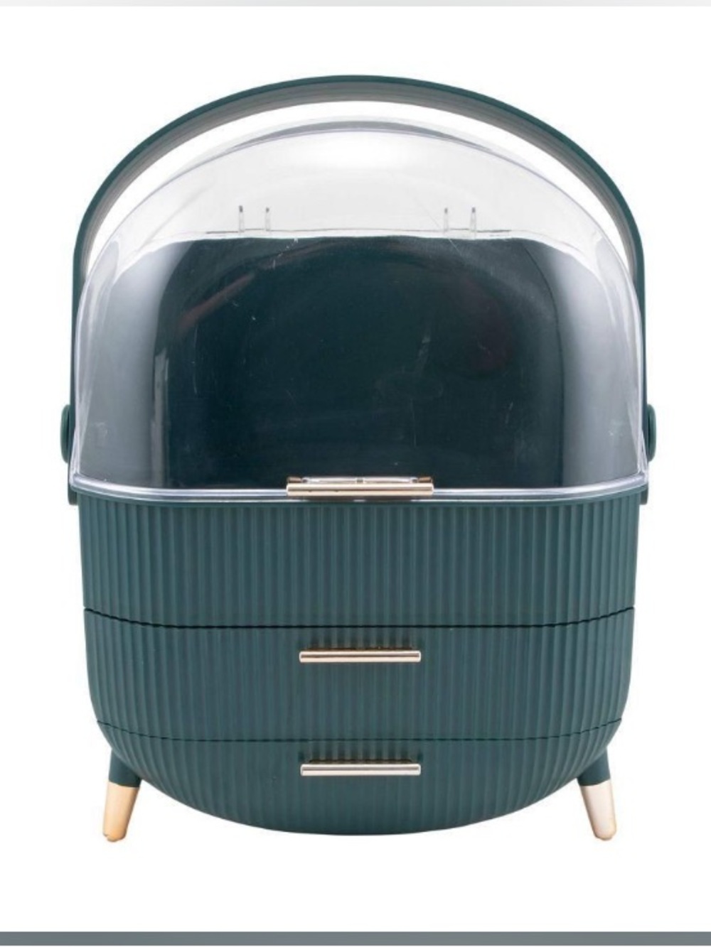 NIB Thinkspace Teal Ribbed Cosmetic Organizer with Clear Dome Lid